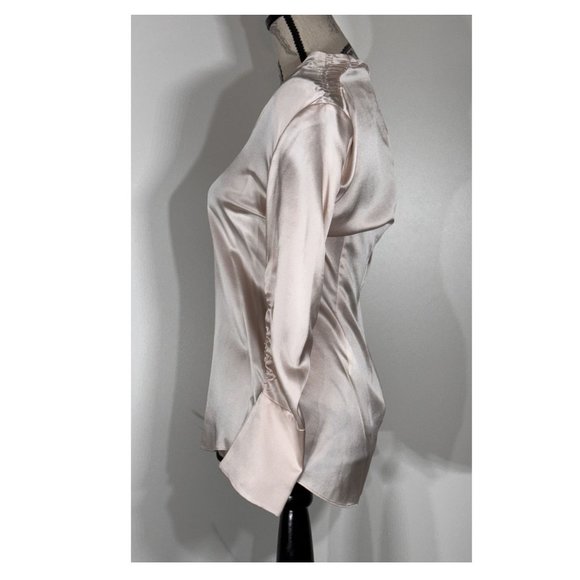 Lewit Satin V-Neck Ruched Silk Blouse, Shell Pink Women's Size XS - Picture 3 of 6